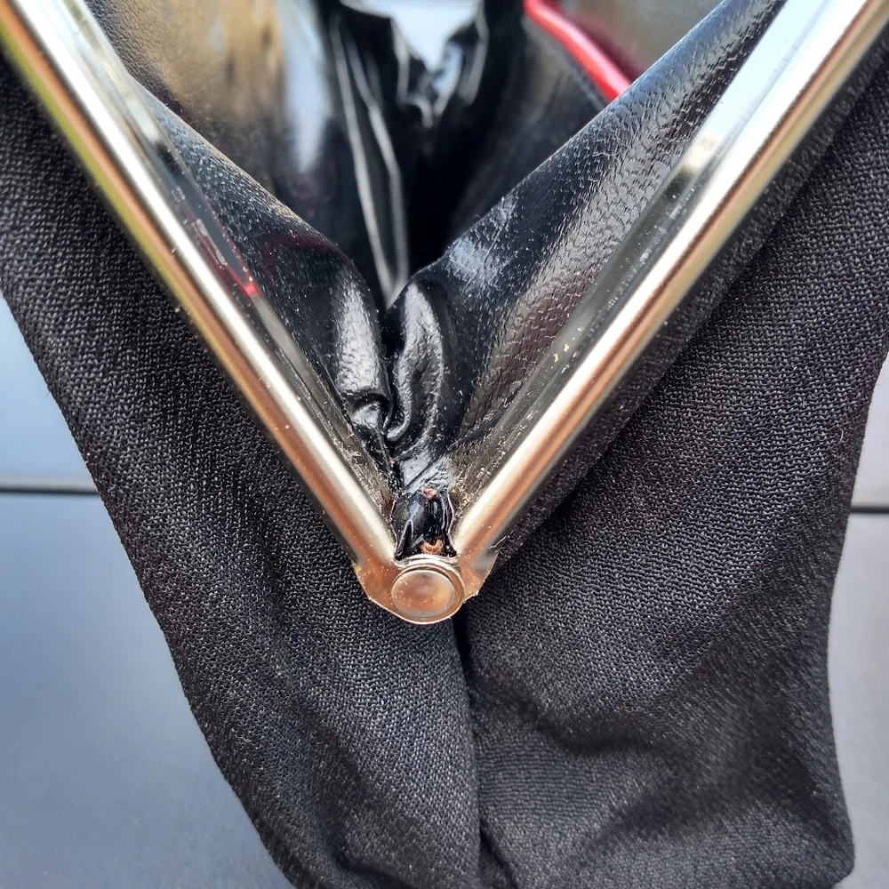Vintage Black Evening Bag Purse, Silver Chain Strap, Hinged Opening, Clo… - Picture 5 of 13
